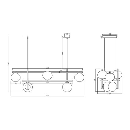 Ondaluce - Pakaramā lustra uz kabeļa JEWEL 6xE14/10W/230V melna/dūmakaina melna