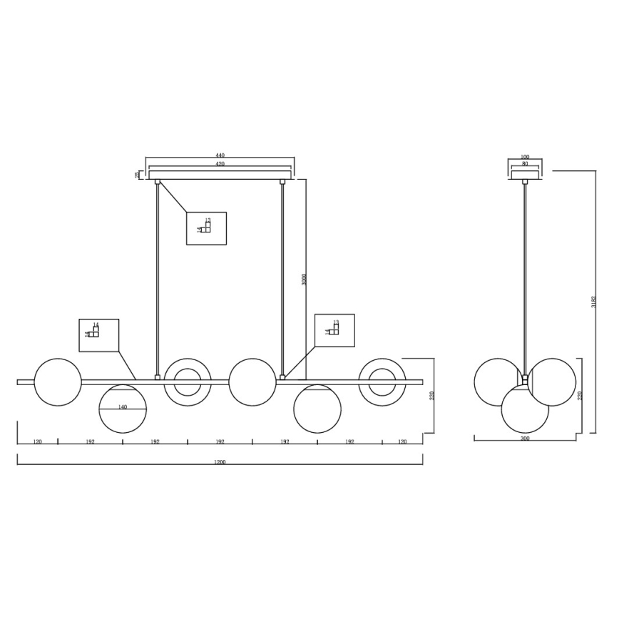 Ondaluce - Pakaramā lustra uz troses MONILE 6xE14/10W/230V zelta/balta