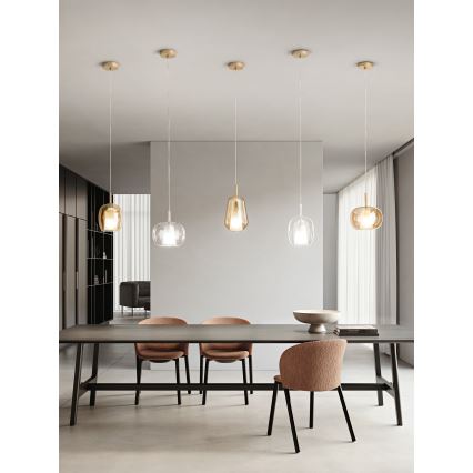 Ondaluce - Pakaramais gaismeklis ar vadu THELMA 1xE27/15W/230V Ø 19,5 cm zelta/dūmakaini bēšs