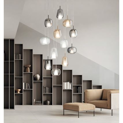 Ondaluce - Pakaramais gaismeklis ar vadu THELMA 1xE27/15W/230V Ø 19,5 cm zelta/dūmakaini bēšs