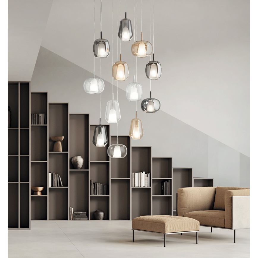 Ondaluce - Pakaramais gaismeklis ar vadu THELMA 1xE27/15W/230V Ø 19,5 cm zelta/dūmakaini bēšs