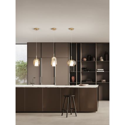 Ondaluce - pakaramais gaismeklis ar vadu THELMA 1xE27/15W/230V Ø 25 cm zelta/dūmakaini bēšs
