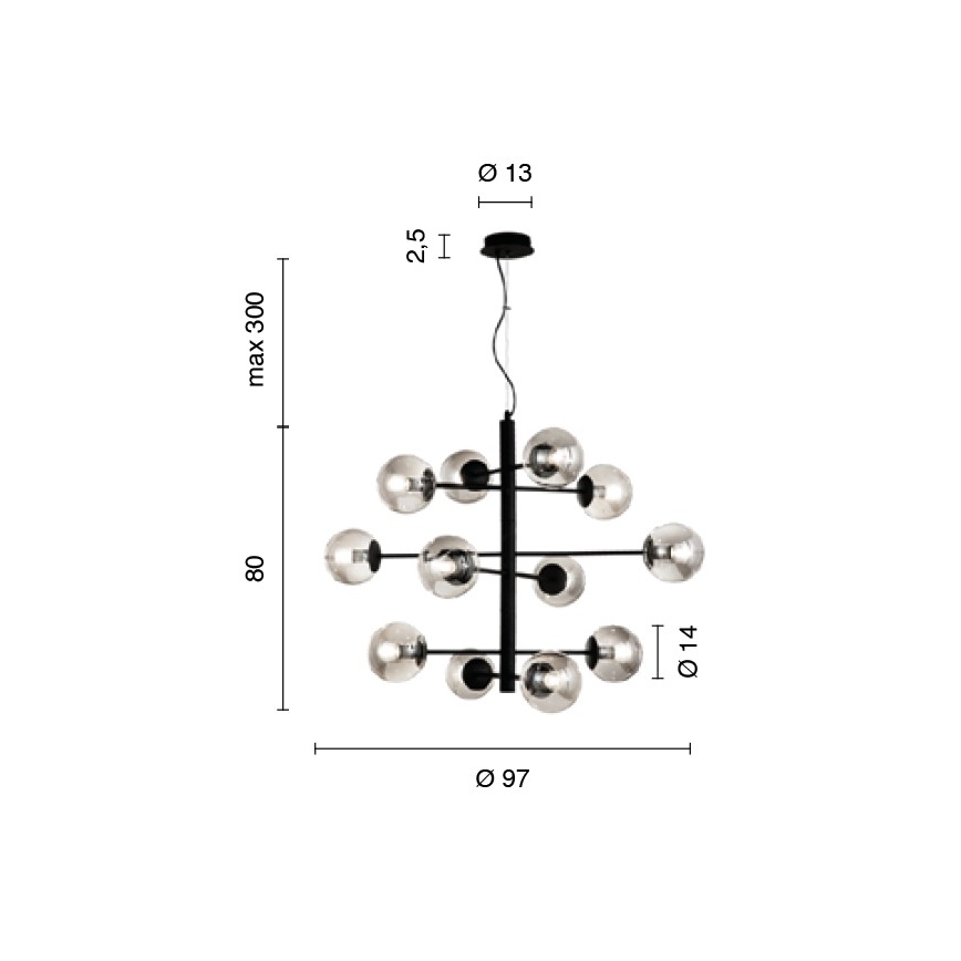 Ondaluce - Piekarināma lustra ELISEO 12xE14/10W/230V diam. 97 cm zeltaina/dūmakaini bēša