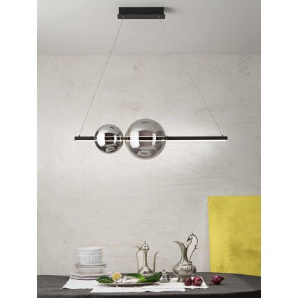 Ondaluce - Regulējams LED karājošais lustrs uz troses FUFI LED/40W/230V melns/dūmakaini melns