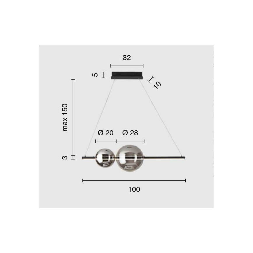 Ondaluce - Regulējams LED karājošais lustrs uz troses FUFI LED/40W/230V melns/dūmakaini melns