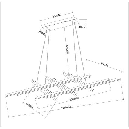 Ondaluce - Regulējams piekaramais lustrs uz troses MOVIDA LED/114W/230V melns