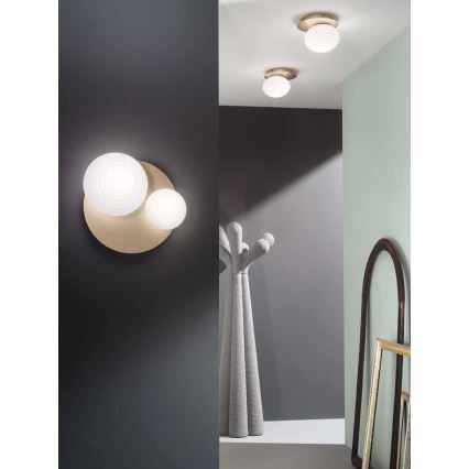 Ondaluce - Sienas gaismeklis TONDO 1xE14/10W/230V + 1xE27/15W zelta/balta