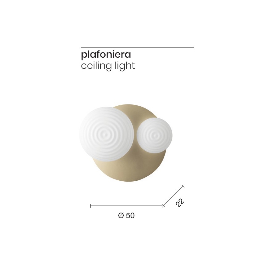 Ondaluce - Sienas gaismeklis TONDO 1xE14/10W/230V + 1xE27/15W zelta/balta