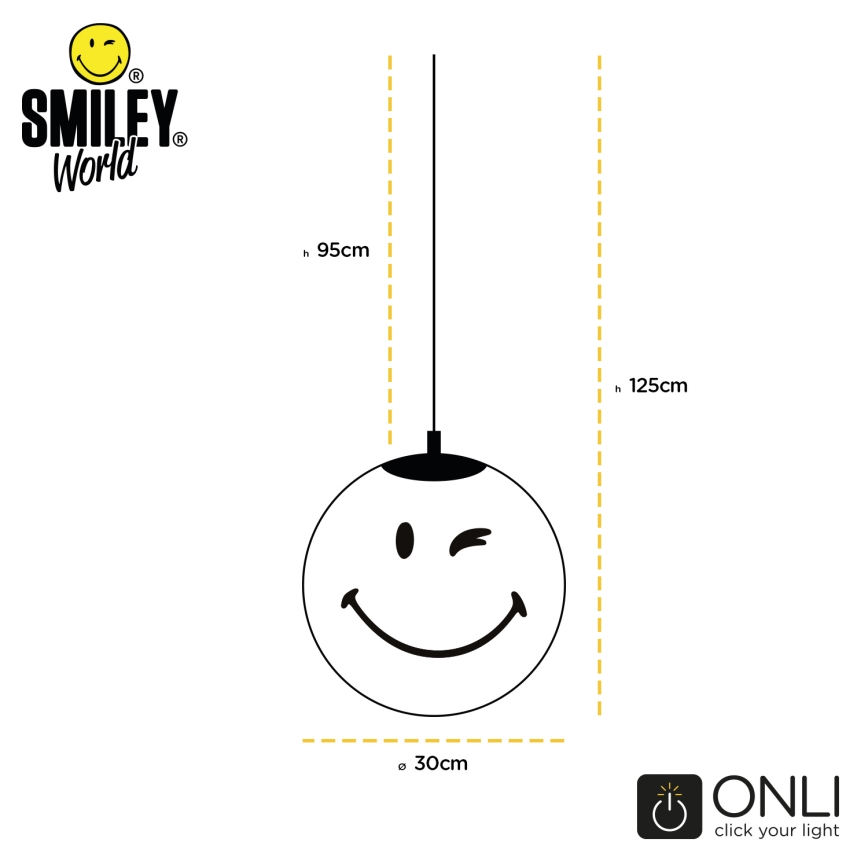 ONLI - Bērnu griestu lampa ar vadu SMILEY 1xE27/15W/230V dzeltena