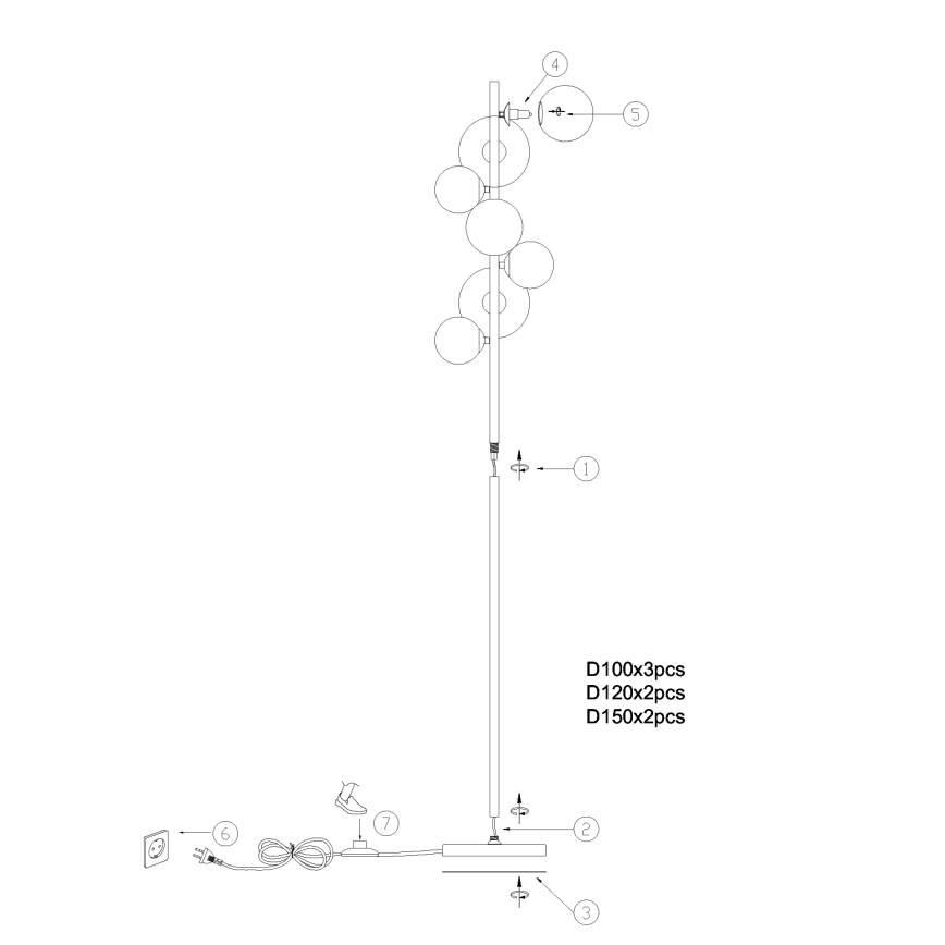 ONLI - Grīdas stāvlampa PALOMA 7xG9/10W/230V melna/dūmakains