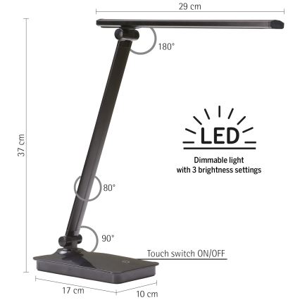 ONLI - LED Aptumšojama galda lampa ar USB portu DESKI LED/7W/230V 4000K melna