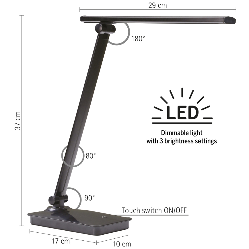 ONLI - LED Aptumšojama galda lampa ar USB portu DESKI LED/7W/230V 4000K melna