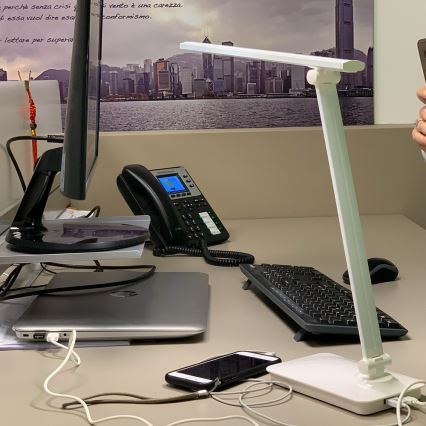 ONLI - LED Aptumšojama skārienvadāma galda lampa ar USB portem DESKI LED/7W/230V 4000K balta