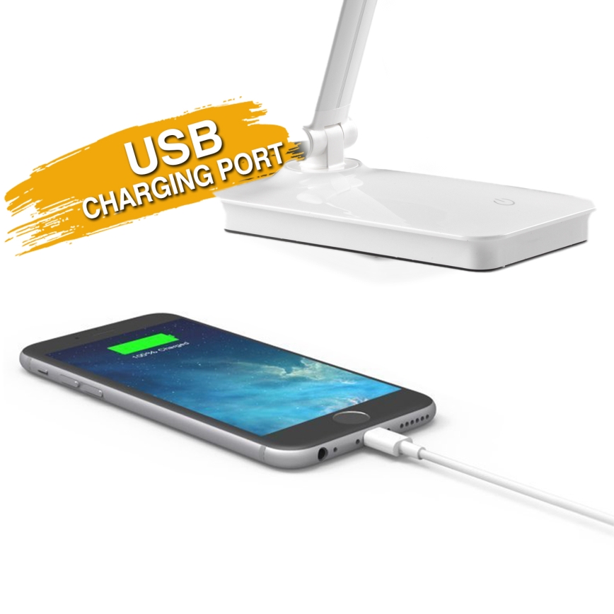ONLI - LED Aptumšojama skārienvadāma galda lampa ar USB portem DESKI LED/7W/230V 4000K balta