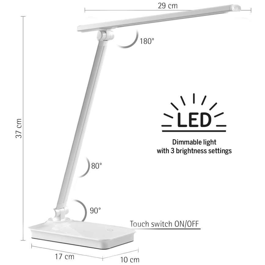 ONLI - LED Aptumšojama skārienvadāma galda lampa ar USB portem DESKI LED/7W/230V 4000K balta
