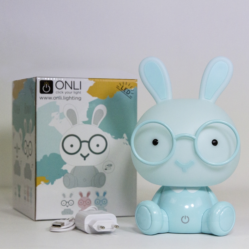 ONLI - LED regulējama bērnu naktslampiņa PUPPIES LED/3W/230V 22 cm zaķītis/zils