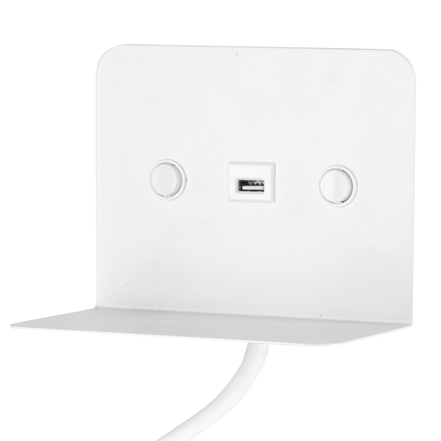 ONLI - LED Pielāgojama lampiņa ar plauktu un USB lādētāju PLAK LED/1W/230V balta