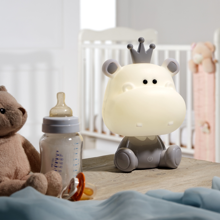 ONLI - LED regulējama bērnu naktslampiņa PUPPIES LED/3W/230V 25 cm nīlzirgs/pelēks