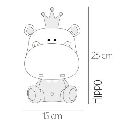 ONLI - LED regulējama bērnu naktslampiņa PUPPIES LED/3W/230V 25 cm nīlzirgs/pelēks