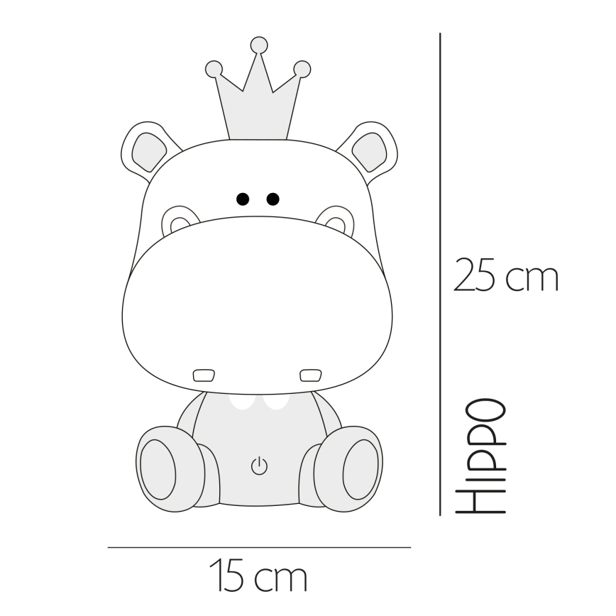 ONLI - LED regulējama bērnu naktslampiņa PUPPIES LED/3W/230V 25 cm nīlzirgs/pelēks