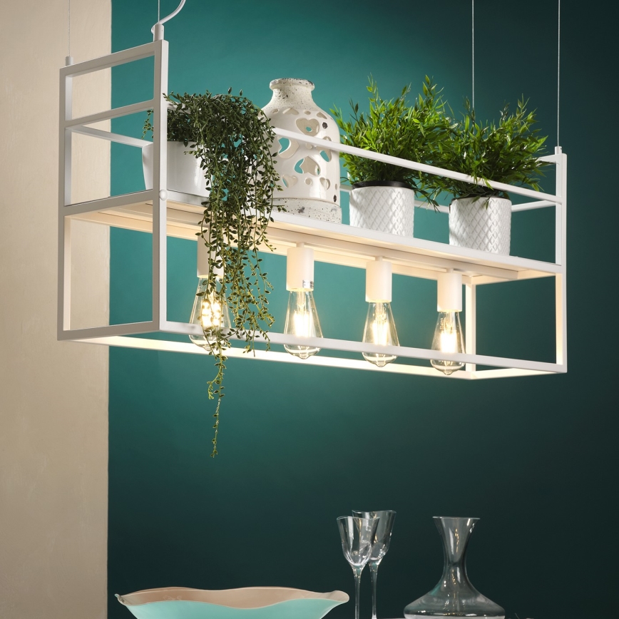 ONLI - Lustra ar auklu ar plauktu JEFFER 4xE27/22W/230V balta