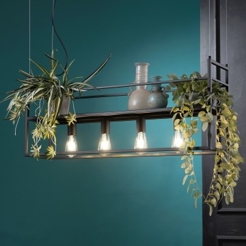 ONLI - Lustra ar auklu ar plauktu JEFFER 4xE27/22W/230V melna