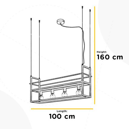 ONLI - Lustra ar auklu ar plauktu JEFFER 4xE27/22W/230V melna