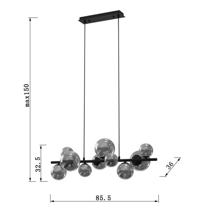 ONLI - Lustra ar auklu PALOMA 10xG9/10W/230V melna/dūmakains