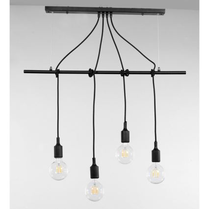 ONLI - Lustra ar auklu WIRE 4xE27/15W/230V melna