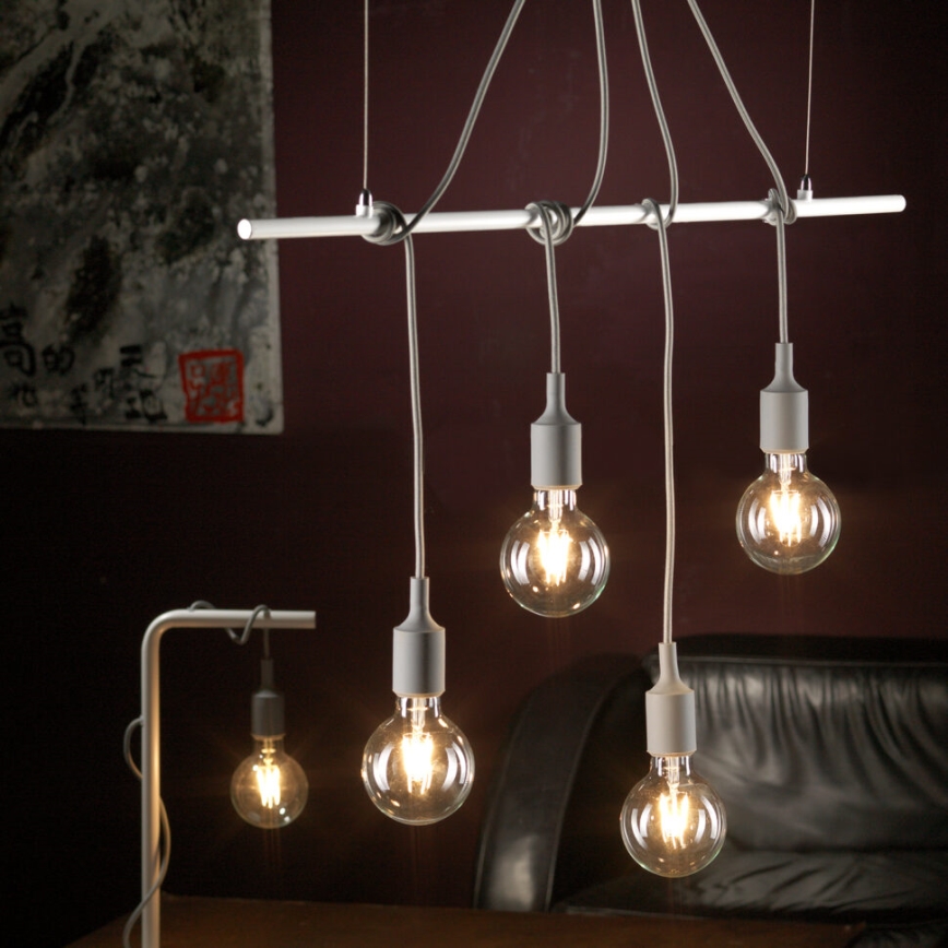 ONLI - Lustra ar auklu WIRE 4xE27/15W/230V pelēka/balta
