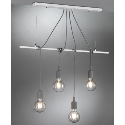 ONLI - Lustra ar auklu WIRE 4xE27/15W/230V pelēka/balta