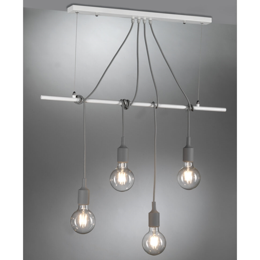 ONLI - Lustra ar auklu WIRE 4xE27/15W/230V pelēka/balta
