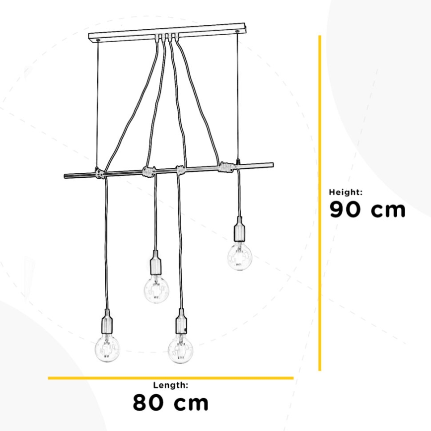 ONLI - Lustra ar auklu WIRE 4xE27/15W/230V pelēka/balta