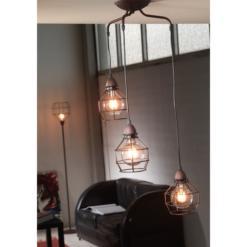 ONLI - Lustra ar auklu ZIRNEKLIS 3xE27/15W/230V melna/brūna