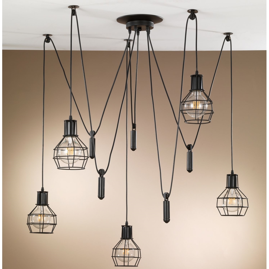 ONLI - Lustra ar auklu ZIRNEKLIS 5xE27/15W/230V zirneklis melna