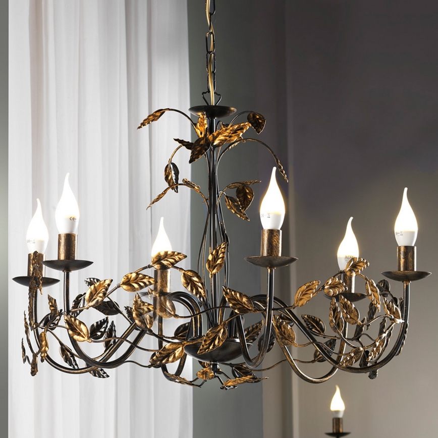 ONLI - Lustra ar ķēdi COLLANA 6xE14/6W/230V bronza/zelta