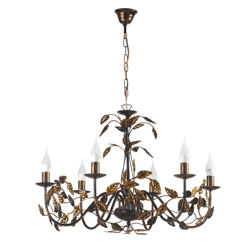 ONLI - Lustra ar ķēdi COLLANA 6xE14/6W/230V bronza/zelta