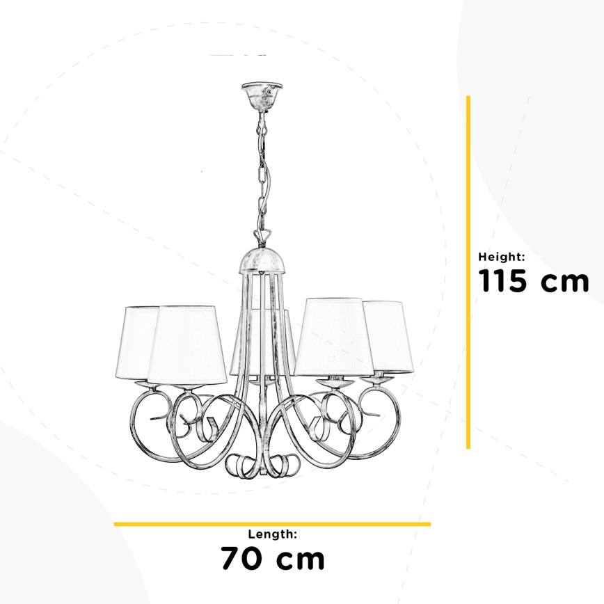 ONLI - Lustra ar ķēdi POMPEI 5xE14/6W/320V balta