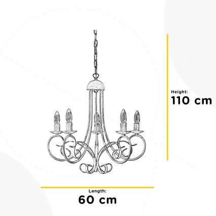 ONLI - Lustra ar ķēdi POMPEI 5xE14/6W/320V krēmkrāsas