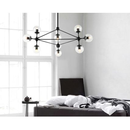 Open Design OR80094 - Griestu lustra uz kāta BAO 10xE27/8W/230V Ø 90 cm melna
