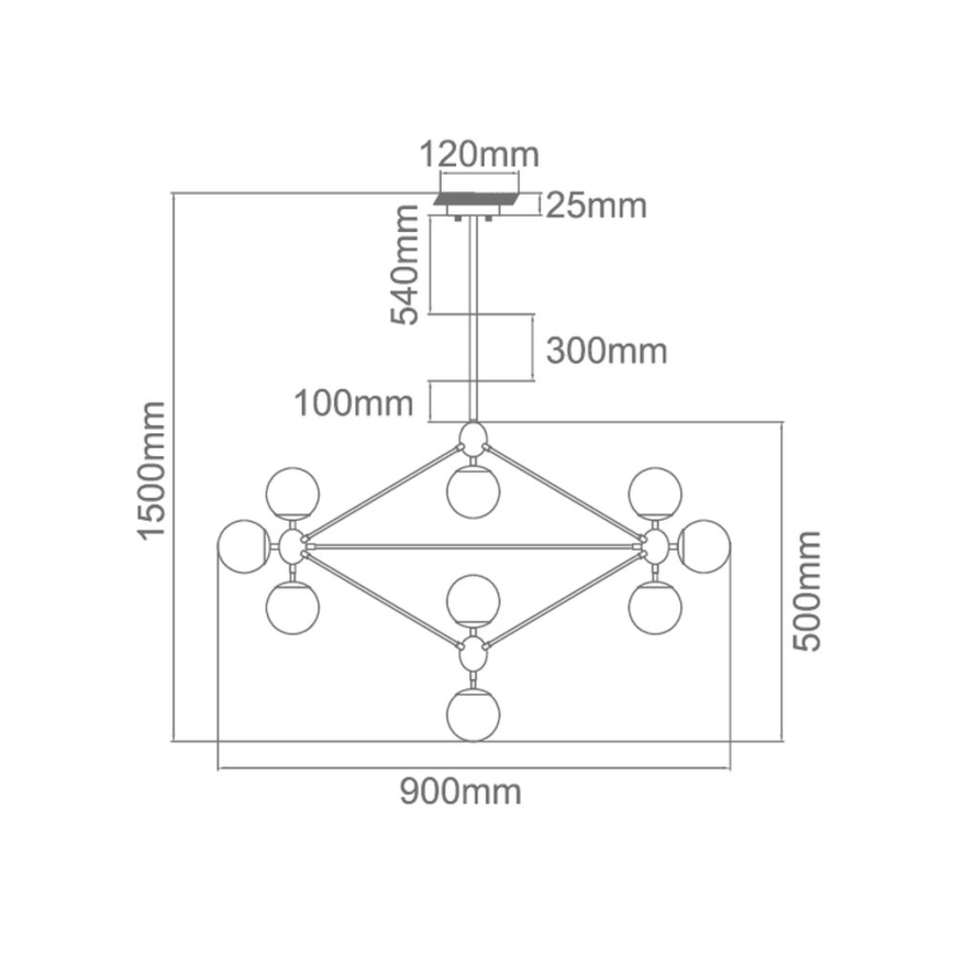 Open Design OR80094 - Griestu lustra uz kāta BAO 10xE27/8W/230V Ø 90 cm melna