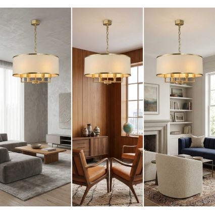 Open Design OR80230 - CASA lustra ar ķēdi 6xE14/15W/230V krēmkrāsa/misiņš