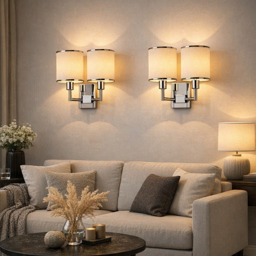 Open Design OR81497 - Sienas lampa CASA 2xE14/12W/230V spīdīgs hroms/krēmīga