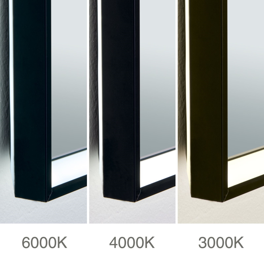 LED vannas istabas sienas spogulis ar apgaismojumu un apsildes funkciju FRAME LED/48W/230V 3000/4000/6000K 60x45 cm IP44