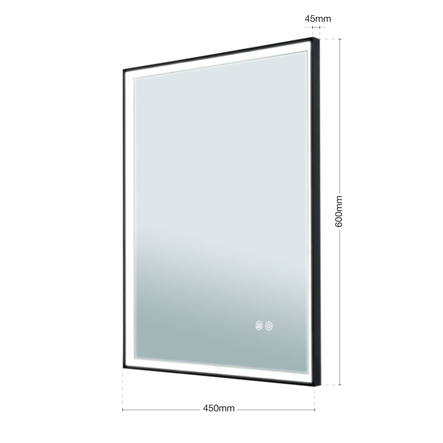 LED vannas istabas sienas spogulis ar apgaismojumu un apsildes funkciju FRAME LED/48W/230V 3000/4000/6000K 60x45 cm IP44