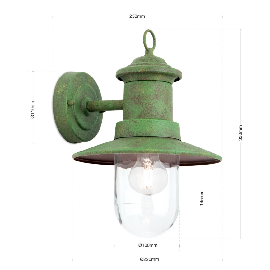 Āra sienas lampa LEONIE 1xE27/60W/230V IP44 zaļa