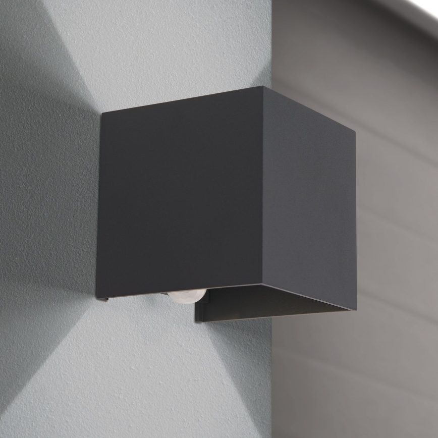 LED Āra sienas lampa ar kustības un krēslas sensoru CUBE-S LED/13W/230V IP54 antracīta