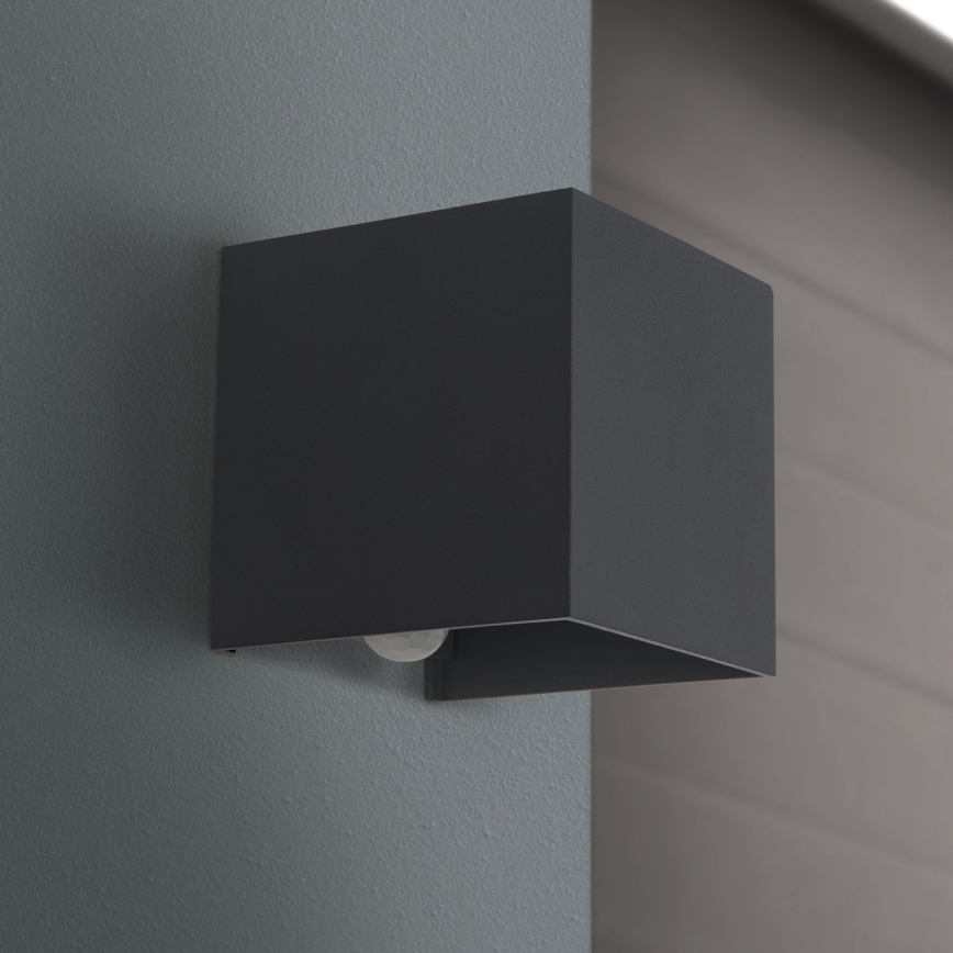LED Āra sienas lampa ar kustības un krēslas sensoru CUBE-S LED/13W/230V IP54 antracīta