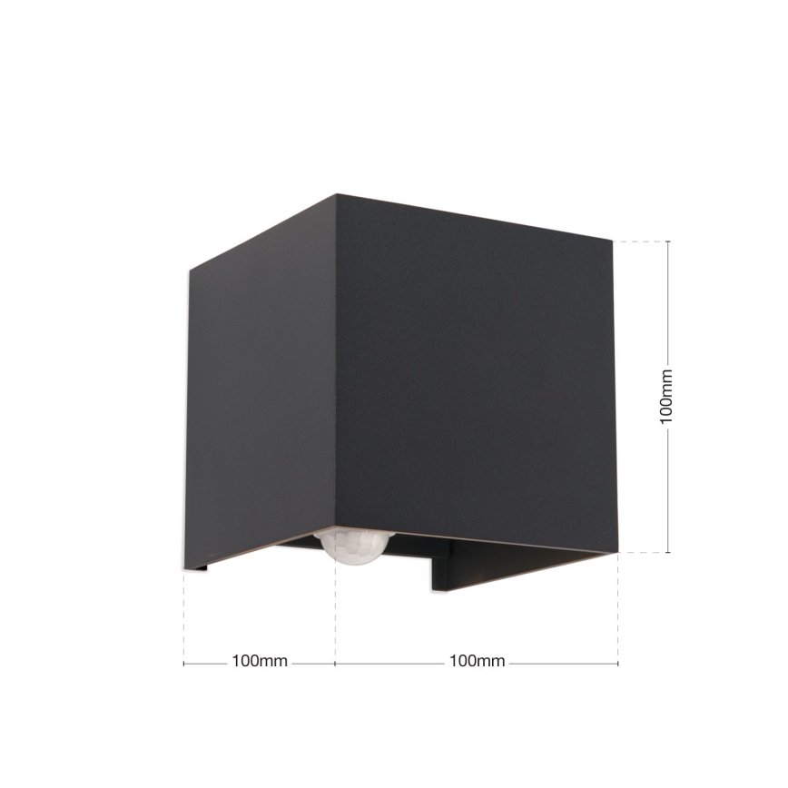 LED Āra sienas lampa ar kustības un krēslas sensoru CUBE-S LED/13W/230V IP54 antracīta