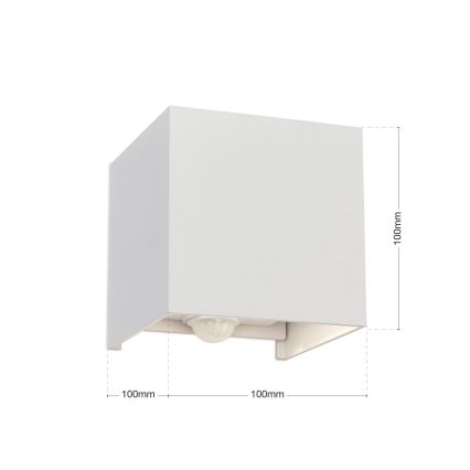 LED Āra sienas lampa ar kustības un krēslas sensoru CUBE-S LED/13W/230V IP54 balta